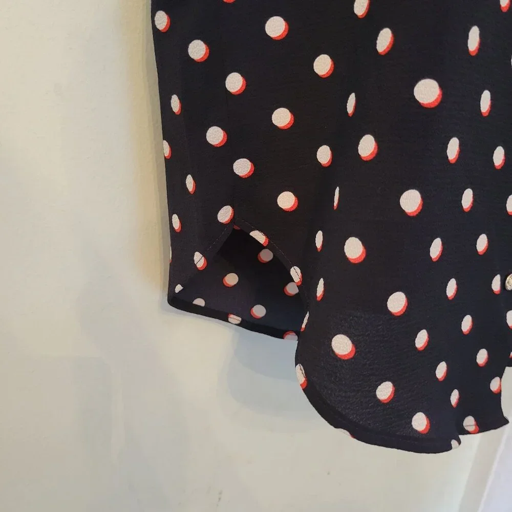 Tommy Hilfiger‎ S Polka Dot Sleeveless Blouse V Neck Camp Shirt